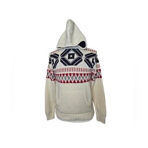 Iceland Knit Hoodie Sweater Nordic Fair Isle Red Black White Size M Winter Cozy